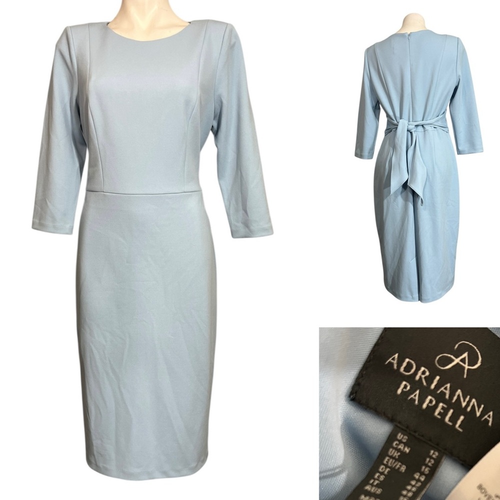 Adrianna Papell dress sz 12 Soft Blue Long‎ Sleeve stretch midi office church
